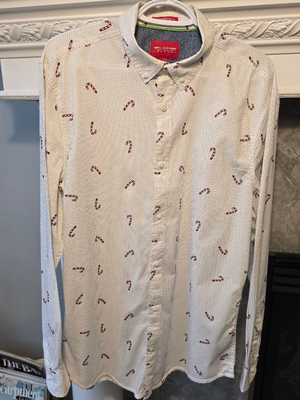 Drill Clothing Co. Men’s Large White Candy Cane Stretch Christmas Button Down